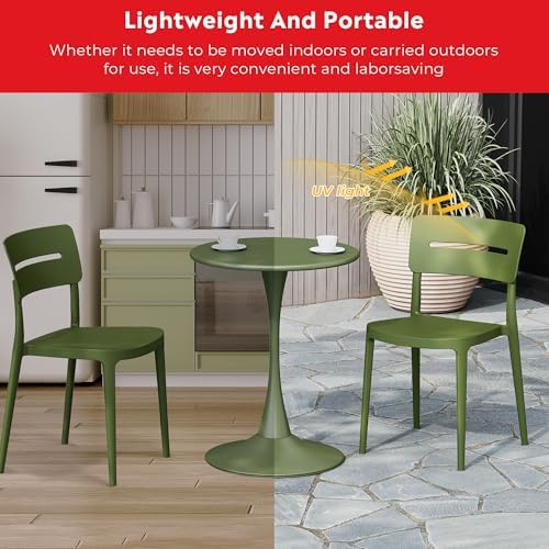 Costaelm Small Dining Table, Round PP Outdoor Table, Weather Resistant Balcony Table for Outside Poolside Deck Lawn Garden Backyard, Olive Green - Image 7
