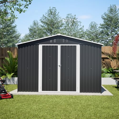 YOPTO 10x12 FT Outdoor Storage Shed,Metal Shed W/Updated Frame Structure,Garden Shed W/Lockable Door,2 Air Vents & Sloped Roof,for Backyard,Patio,Lawn,Black - Image 4