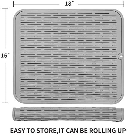 MicoYang Silicone Dish Drying Mat for Multiple Usage,Easy clean,Eco-friendly,Heat-resistant Silicone Mat for Kitchen Counter or Sink,Refrigerator or Drawer Liner Grey XL 18 inches x 16 inches - Image 2