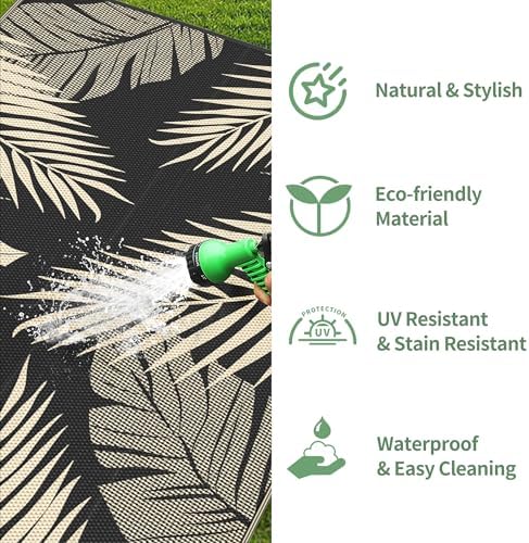 GENIMO Outdoor Rug, Waterproof Plastic Runner Rugs, 2.5'x8' Black Beige - Image 5