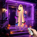 5FT Halloween Hanging Swing Ghost Decorations Outdoor with Lights, Large Hanging Swing Ghost with 6 3D Bats, Remote Timer Waterproof Ghost Decor for Front Porch Yard Tree by ULihaian