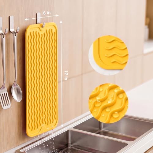 MicoYang Silicone Dish Drying Mat for Multiple Usage,Easy clean,Eco-friendly,Heat-resistant Silicone Mat for Kitchen Counter,Sink,Bar,Bottle,or Cup Yellow M 17 inches x 6 inches - Image 2