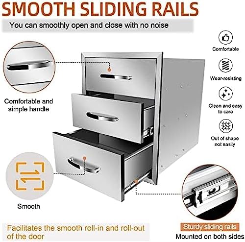 Stainless Steel Outdoor Kitchen Drawers - 3-Drawer BBQ Drawer, Built-in, Flush Mount for Outdoor Kitchens & BBQ Islands, 18Wx23Dx23H-3L - Image 5