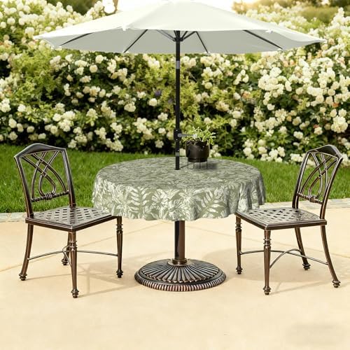 LVTXIII Round Outdoor Tablecloth with Umbrella Hole and Zipper, Water-Repellent 60 Inch Patio Table Cover for Bistro, Garden, Patio & Picnic, Tropical Leaf Green - Image 6
