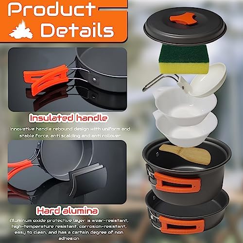 7Pcs Camping Pan Set - Backpack Cookware Pot and Pans Set, Survival Cooking Kit for Hiking, Picnic - Image 3