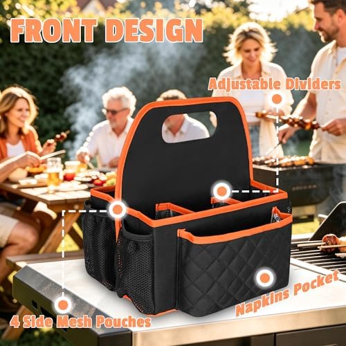 CROTIRAD Grill Utensil Storage Bag, BBQ Tool Caddy with Dividers, Black - Image 3
