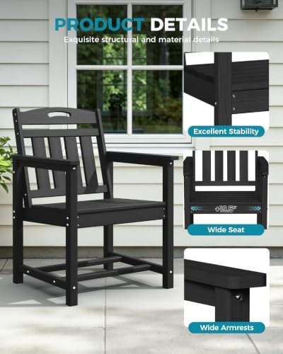 Ciokea HDPE Outdoor Patio Dining Chairs, All-Weather Furniture, Black - Image 5