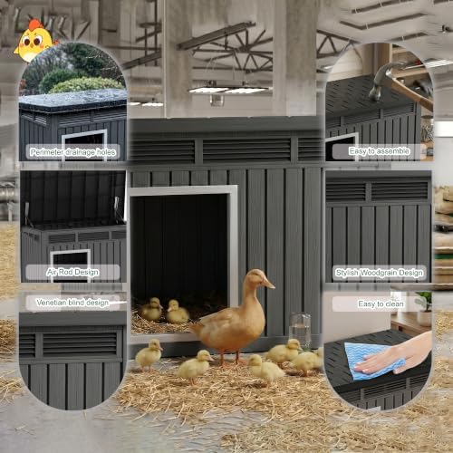Duck Coop with Hydraulic Air Rod, Resin Duck House, Black - Image 5