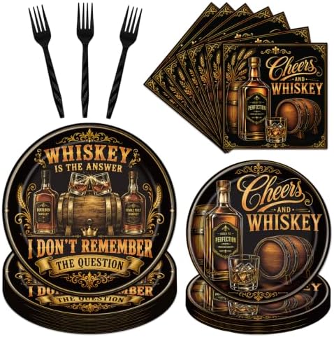 Whiskey Birthday Party Plates Napkins Decorations for Men Set 96PCS by Deorfuy