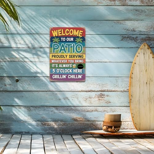 BEASTZHENG Welcome Patio Tiki Bar Metal Tin Signs For Home Porch Bar Wall Decor Beach Bar Decorations For Backyard Hot Tub Poster Tin Sign 8x12 Inch - Image 4