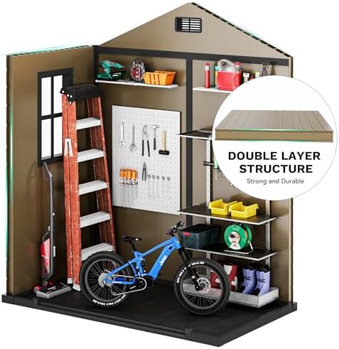 DWVO 6.2x3.4 FT Outdoor Resin Storage Shed with Floor, All-Weather Bike Storage Shed with Lockable Door, Window and Vent, Waterproof Plastic Tool Storage for Garden, Backyard, Patio, Lawn, Brown - Image 7