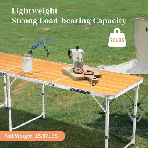 Aluminum Folding Camping Table,3 Adjustable Heights Lightweight (Wood grain - Image 5