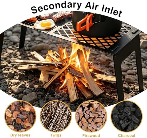 Campfire Grill Grate with Flat Griddle & Steel Mesh Panel, Heavy Duty Folding Over Fire Pit Grill Table with Bag for Outdoor Camping BBQ - Image 4