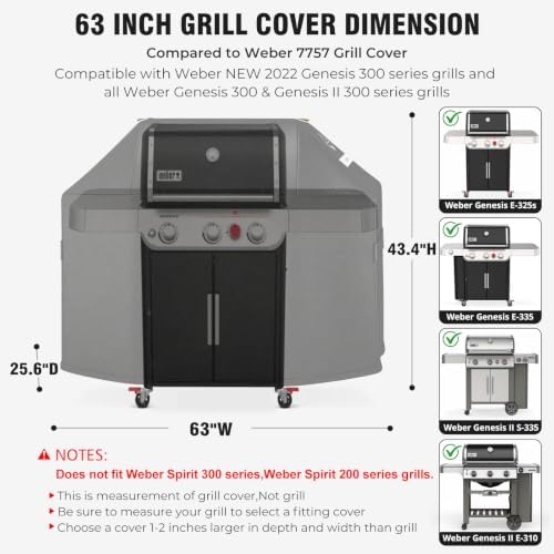 63" Grill Cover for Weber Genesis 300 or II 300 Series,1000D Heavy Duty - Image 2