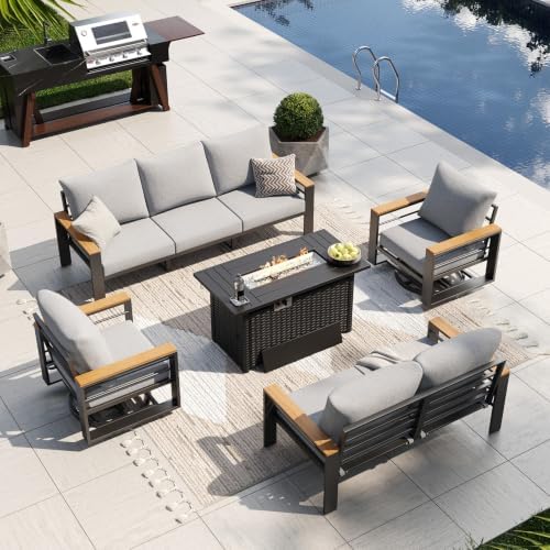 Aoxun Aluminum Patio Furniture Set with Swivel Chairs & Firepit Table by Aoxun