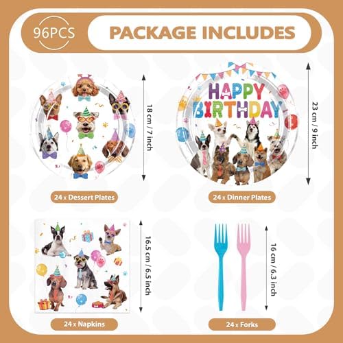 96Pcs Dog Birthday Party Decorations for Boys Girls, Serves 24 - Image 5