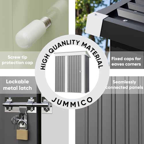 JUMMICO Metal Outdoor Storage Shed 5 x 3 FT Metal Shed with Lockable Door,Waterproof Garden Tool Shed Storage House for Backyard Patio Lawn,Grey - Image 4