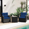 RELAX4LIFE 3-Piece Patio Furniture Set - Wicker Rattan Bistro Sofa w/Glass Top Coffee Table, Washable Cushions for Porch Balcony Backyard Poolside, Outdoor Conversation Set (Navy) by RELAX4LIFE