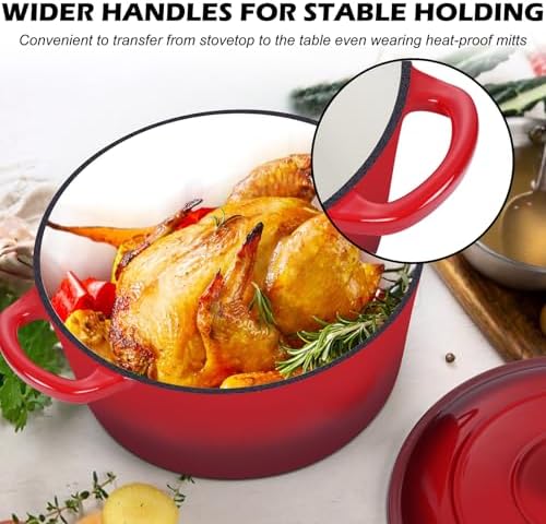 TeamFar 5Qt Dutch Oven, Enameled Cast Iron Dutch Oven with Lid&Dual Handles - Image 4