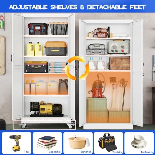 GAIOUS 71" Tall Metal Storage Cabinet with Lock and Wheels, Office Cabinet - Image 4
