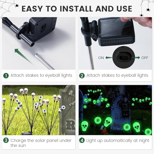 vignuto Halloween Decorations Outdoor, Scary Eyeball Lights,4PACKS 32LED,IP65 Waterproof,Halloween Decor for Garden/Yard/Patio/Lawn/Pathway(Green) - Image 7