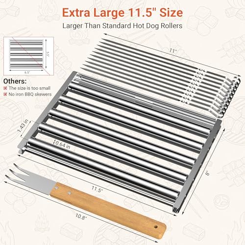 Extra Large Hot Dog Roller for Grill,11.5"Stainless Steel,2Pcs - Image 2