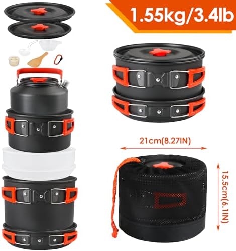 Gutsdoor Camping Cookware Set Camping Gear Campfire Utensils Non-Stick Cooking Equipment Lightweight Stackable Pot Pan Bowls with Storage Bag for Outdoor Hiking - Image 2