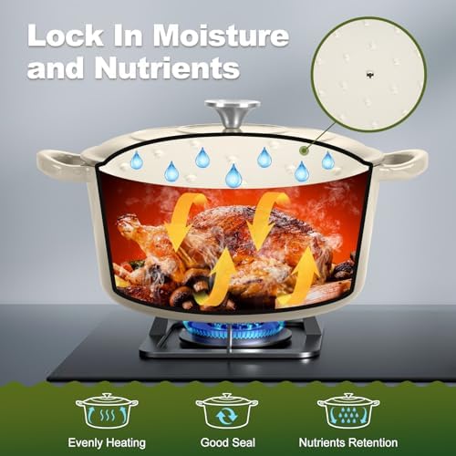 P&P CHEF 5QT Enameled Dutch Oven, Dutch Oven Pot for Bread Baking, Khaki - Image 5