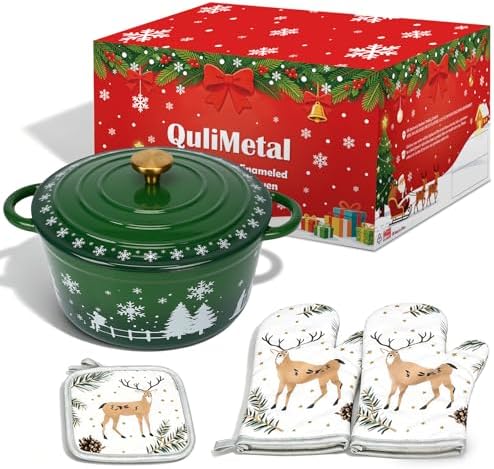 5QT Enameled Cast Iron Dutch Oven with Lid, Pot for Sourdough Bread Baking by QuliMetal