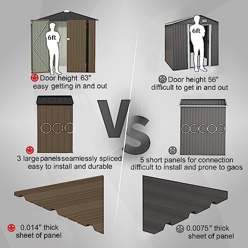 JUMMICO Metal Outdoor Storage Shed, 6 x 4 FT, Brown - Image 5