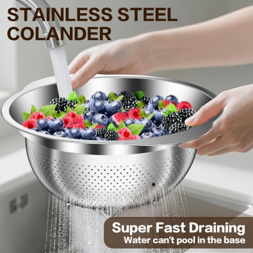 Stainless Steel Strainers for Kitchen, Stainless Steel Colander, Kitchen Strainer for Pasta Fruit Veggie Hot Food, 2 Pack Strainers and Colanders(2QT & 3QT), Dishwasher Safe, Silver - Image 6