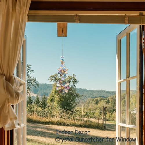 Crystal Flower Suncatcher Hanging Ornament, Rainbow Maker Window Sun Catcher Indoor Outdoor Patio Garden Decor (Deep Multicolor) - Image 5
