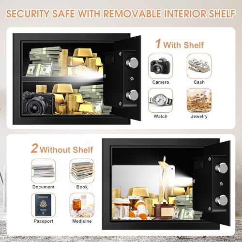1.2 Cub Small Fireproof Safes for Home, Digital Home Safe Fireproof Waterproof with Programmable Keypad, Spare Keys and Removable Shelf, Fire Safe Box for Document Money Valuables - Image 5