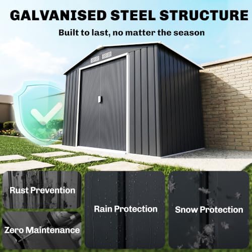 Outsunny 7' x 4' Outdoor Storage Shed Garden Tool Metal Shed Dark Gray - Image 3