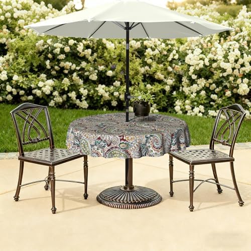 LVTXIII Round Outdoor Tablecloth with Umbrella Hole and Zipper, Water-Repellent 60 Inch Patio Table Cover for Bistro, Garden, Patio & Picnic, Vibrant Paisley - Image 6