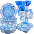 durony 350 Pcs Frozen Birthday Party Supplies Winter Snowflake Frozen Plates Napkins Cups Plastic Cutlery Frozen Party Disposable Tableware for Christmas Winter Wonderland Decorations Serve 50 Guests by durony