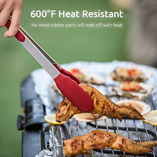 U-Taste Kitchen Tongs for Cooking, 600ºF Heat-Resistant Silicone, 3Pcs/Red - Image 3