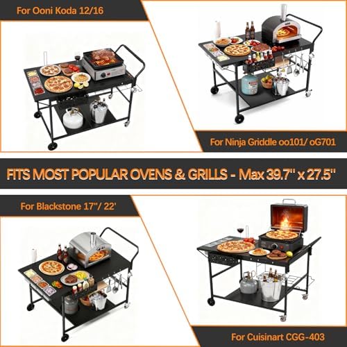 Pizza Oven Table with Topping Station, Outdoor Pizza Oven Cart, Grill Cart Table for Blackstone Griddle, Pizza Prep Station with Storage & Seasoning Tray, for Ninja, Cuisinart, Gozney - Image 5