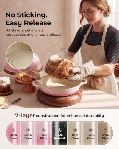 5QT Enameled Cast Iron Sourdough Bread Oven for Homemade, Pink - Image 4