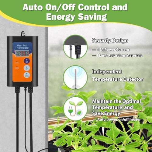 Greenhouse Heater with Thermostat, Auto Power Control with Digital Temperature Display, Fast Heating, Overheat Protection, Electric Heater for Grow Tent, Greenhouse, Flower Room, Patio - Image 4