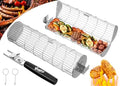 Rolling Grill Baskets for Outdoor Grill, Removable Wooden Handle, 2PCS by OUBRTS