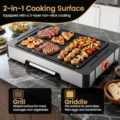 COSTWAY 2-in-1 Electric Grill Griddle, 21" Nonstick Teppanyaki Grill, 2300W - Image 4