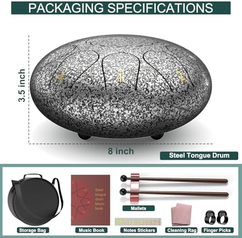 Rain Drum for Outside Garden, 8 Inches 11 Notes Steel Tongue Drum, Waterproof Meditation Rain Chime, Musical Instruments for Adult Gift with Bag, Music Book, Mallets (Star Sliver) - Image 3