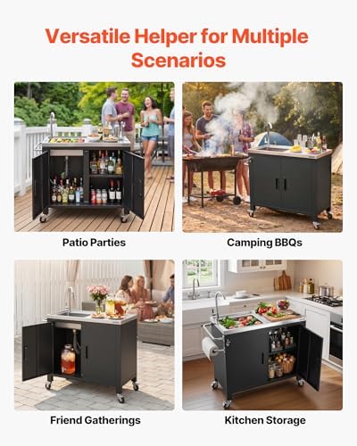 VEVOR Outdoor Grill Cart with Sink and Storage Cabinet, 38 Inch Grill Table, Waterproof Kitchen Island with Stainless Steel Top, Spice Rack, Wheel, Movable Food Prep Station for Patio Bar Backyard BBQ - Image 7