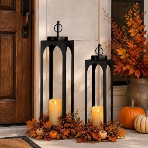 24" 19" Large Decorative Lanterns, 2 Pcs Black Floor Lanterns with Candles by MATAHUMbeyourbetterchoice