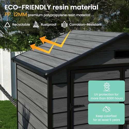 UDPATIO Resin Storage Shed 6x4.5FT, Outdoor Garden Plastic Shed, Dark Grey - Image 3