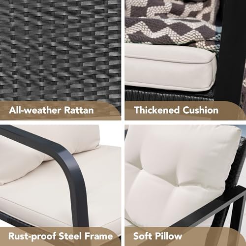 Devoko 3 Pieces Patio Furniture Set Wicker Outdoor Rocking Bistro Chair - Image 5