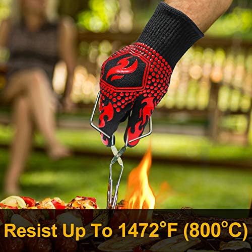 QUWIN BBQ Gloves, BBQ Accessories 1472℉ Extreme Heat Resistant, Grilling Gloves Silicone Non-Slip Oven Mitts, Kitchen Gloves for BBQ, Grilling, Cooking, Baking-1 Pair… (One Size Fits Most, Red) - Image 2