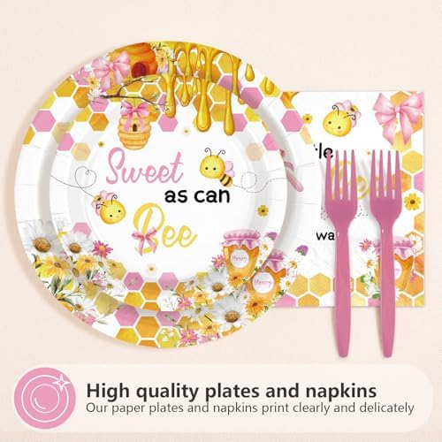 96Pcs Pink Bow Bee Baby Shower Party Decorations for Girls Serves 24 - Image 2