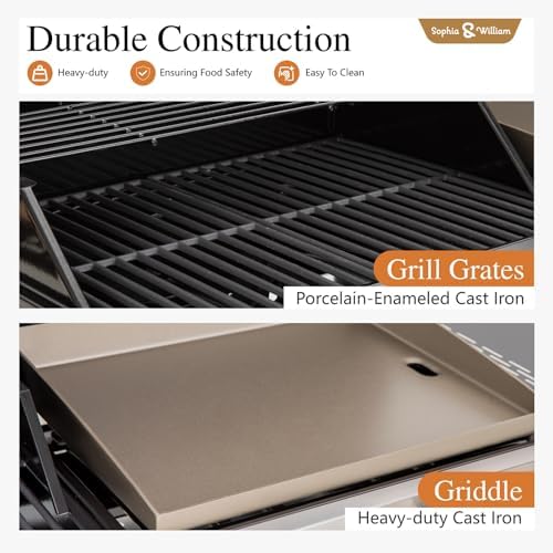 Sophia & William Propane Gas Grill and Griddle Combo, Dual Outdoor BBQ - Image 3
